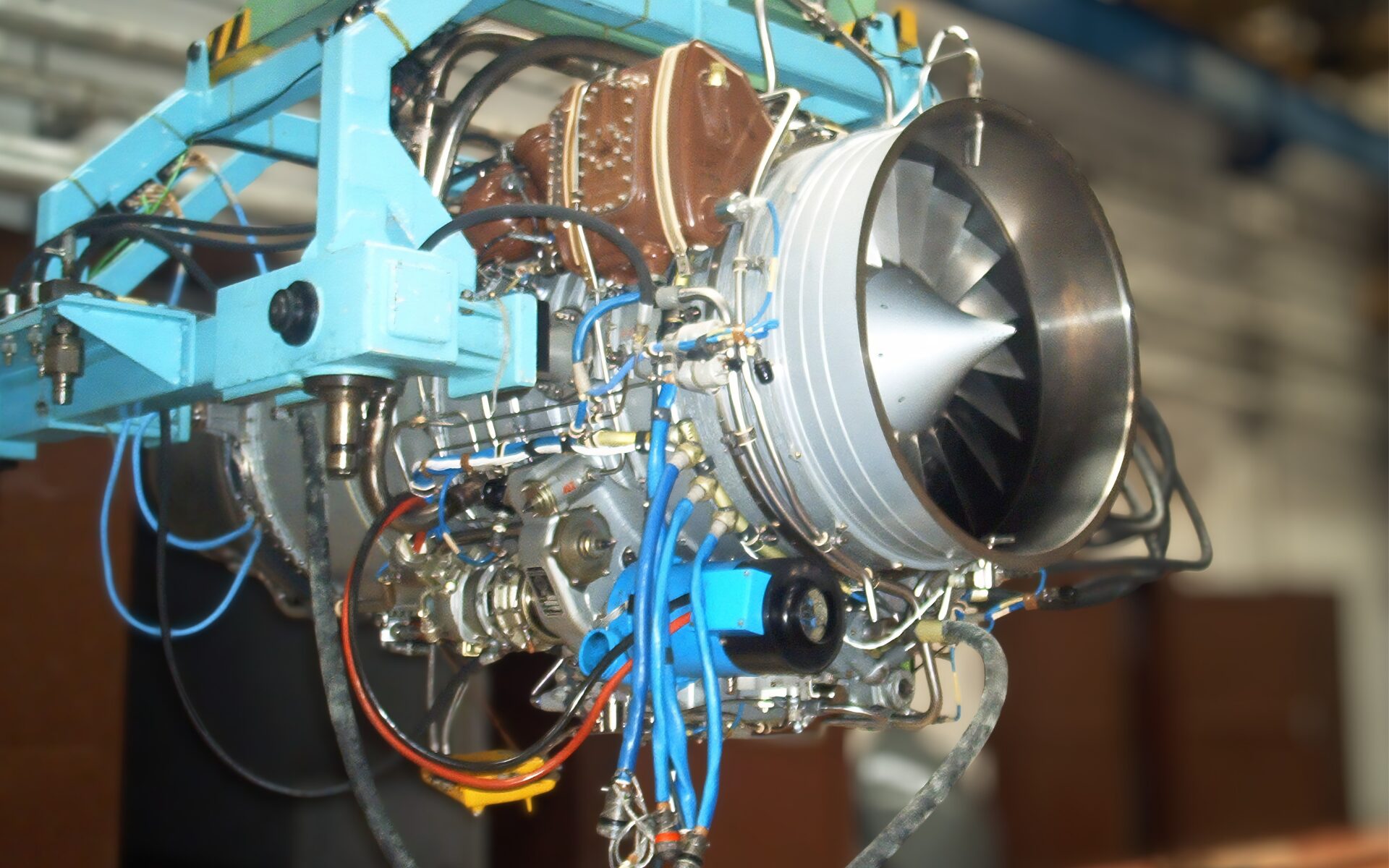 DV-2 engine on service rack for maintenance and technical support